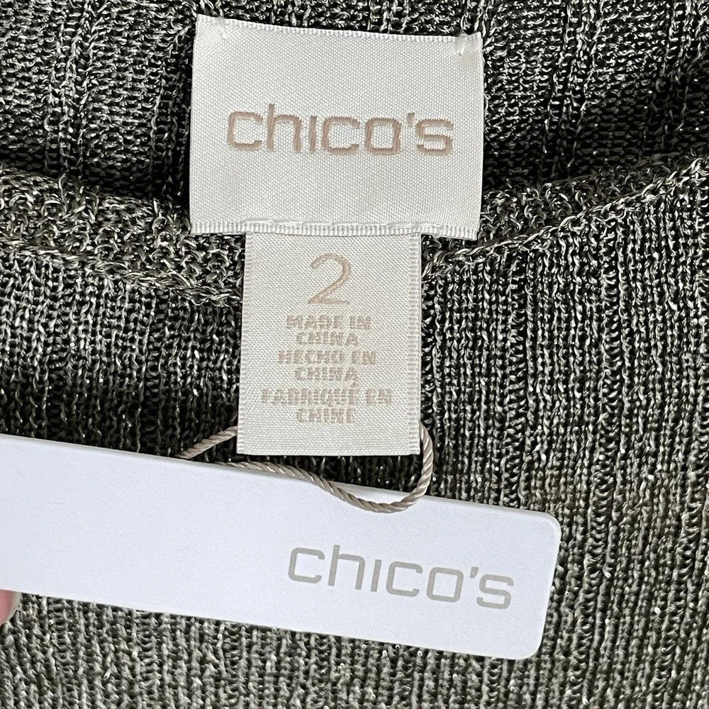 Chicos Metallic Ribbed High Neck Sleeveless Sweater Womens L Chic Cocktail Party